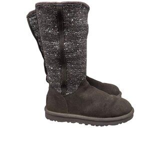 UGG Australia Camaya Gray Suede Knit Sequin Tall Boots Women's Size 7-1006711
